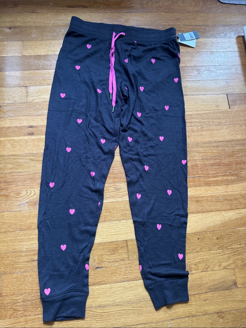 NWT PJ Salvage Black Pajama Bottoms with Pink Heart Print